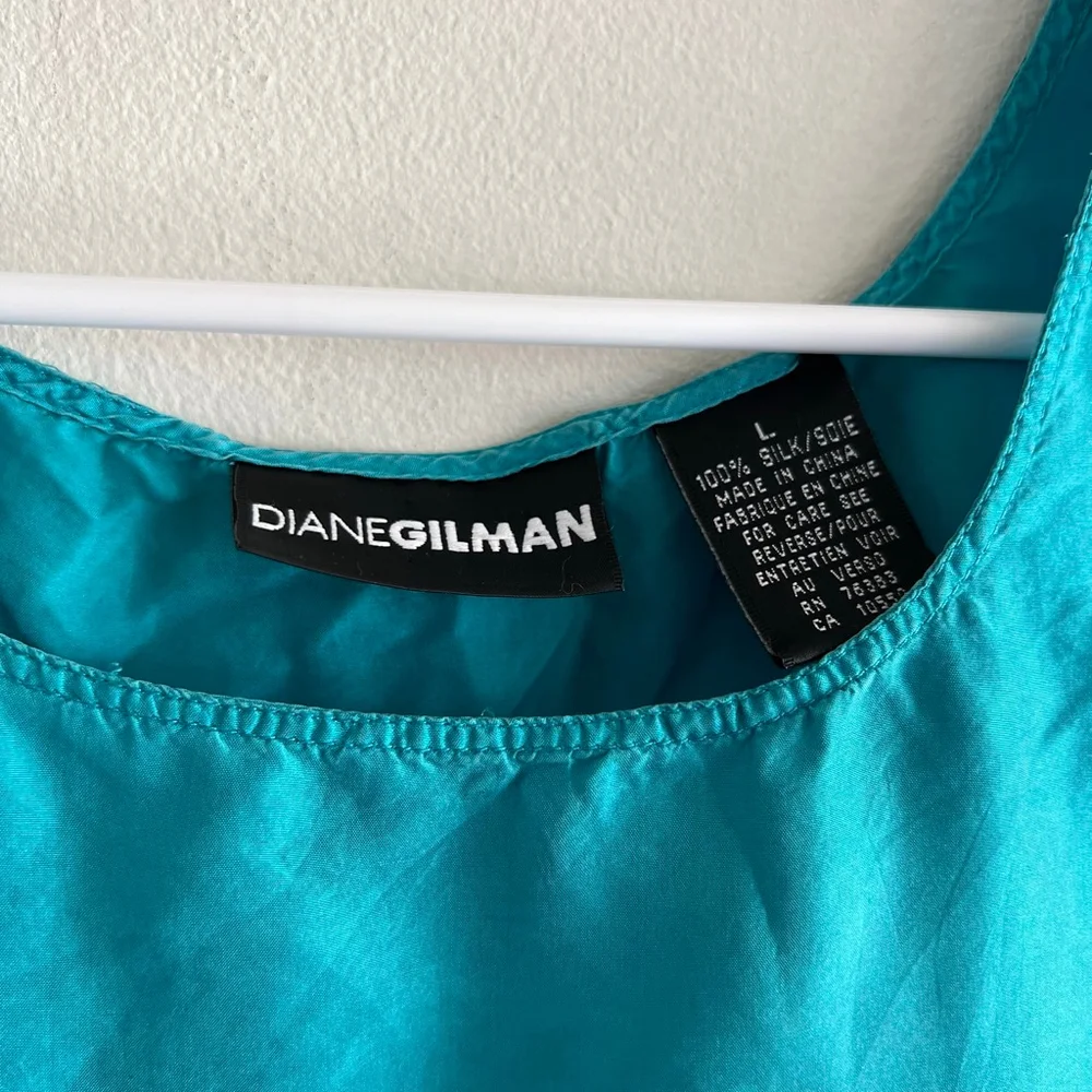 DIANEGILMAN Teal Silk Tank Top L